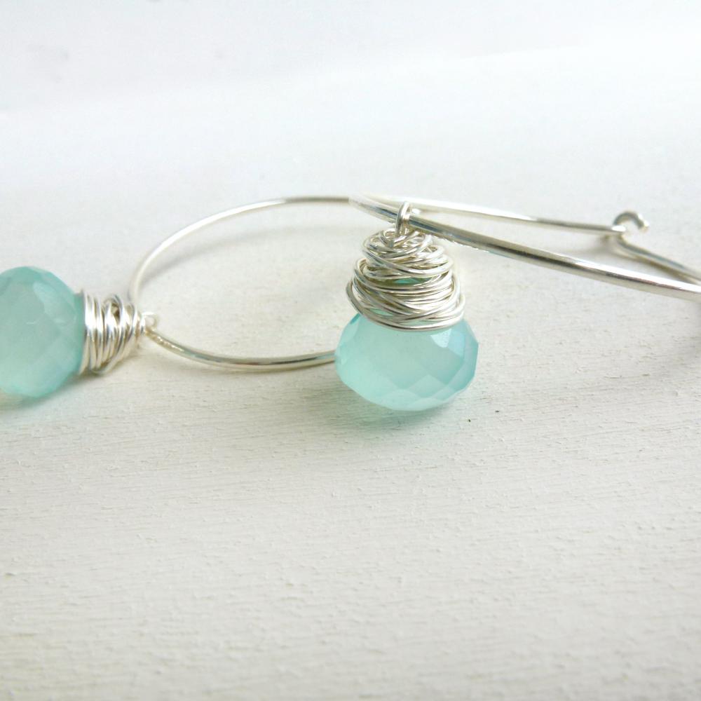 Blue Chalcedony Earrings Wire Wrapped Briolettes in Sterling Silver